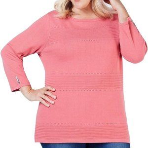 Karen Scott Plus Size Cotton Pointelle Sweater L